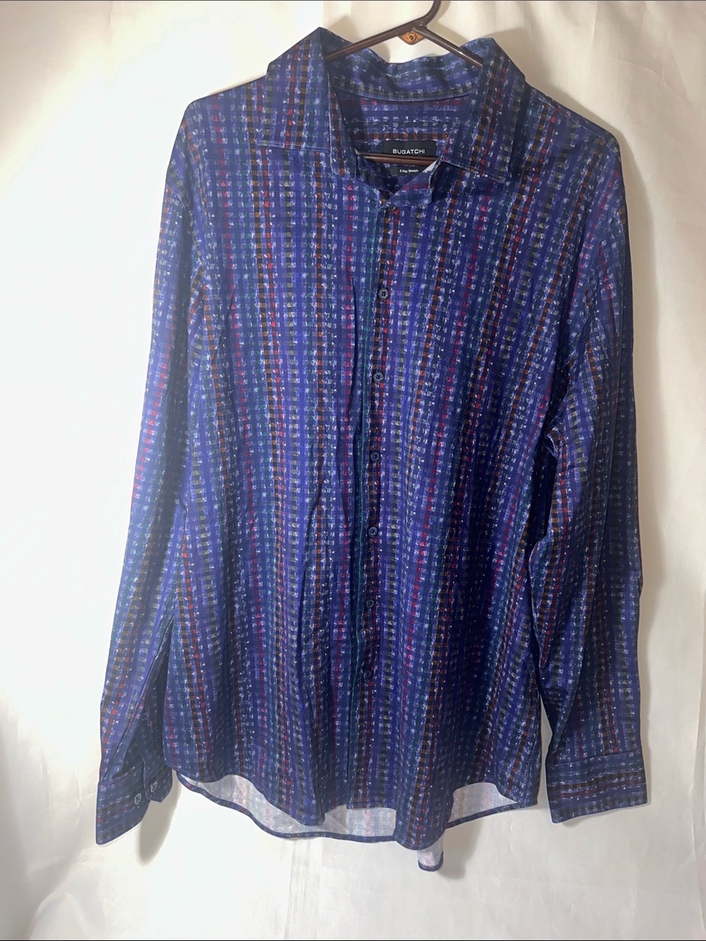 Bugatchi Uomo Cotton Tech 8-Way Stretch Shirt Men’s XL Blue Multicolor